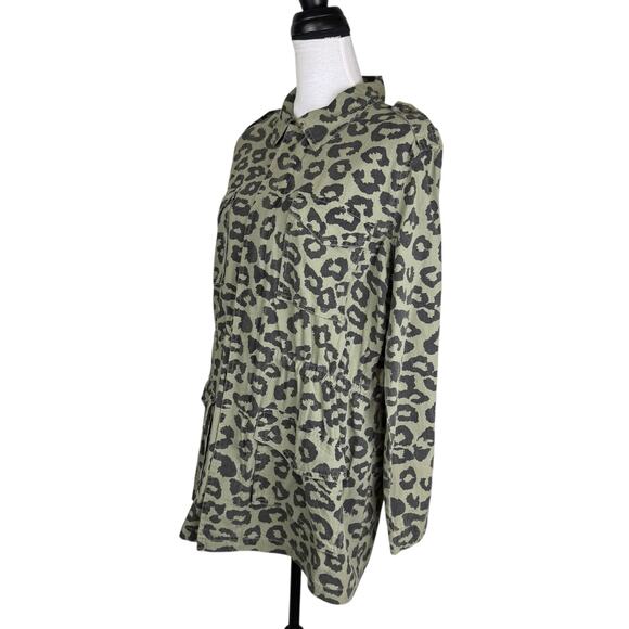 Ellison NWT Sage Green Leopard Longline Oversized Utility Lightweight Jacket - Picture 4 of 14